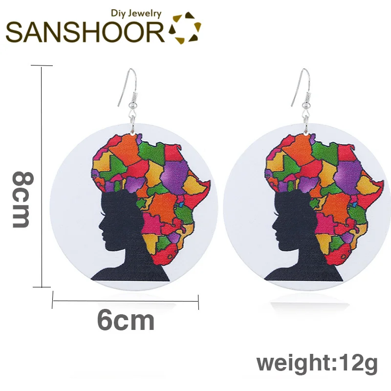 SANSHOOR напечатанные африканские натуральные волосы деревянные серьги