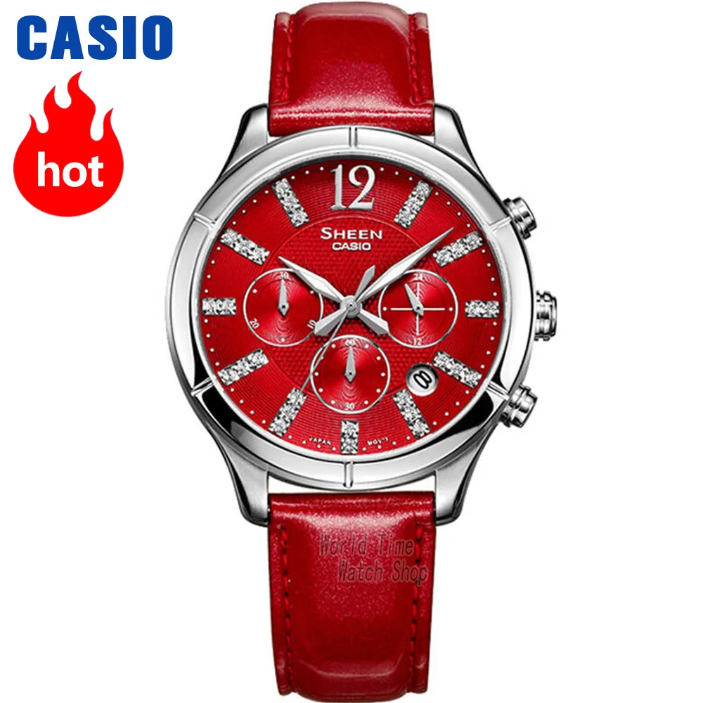 Часы Casio SHEEN женские часы Swarovski Crystal топ класса люкс комплект 30м водонепроницаемые