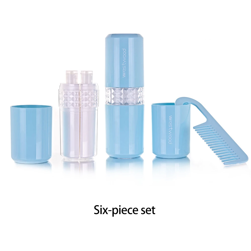 Blue-6pcs ONEUP дорожный набор для мытья, портативная зубная паста, зубная щетка, коробка для хранения расчесок, дорожные туалетные принадлежности, аксессуары для ванной комнаты на открытом воздухе, наборы - Цвет: Blue-6pcs