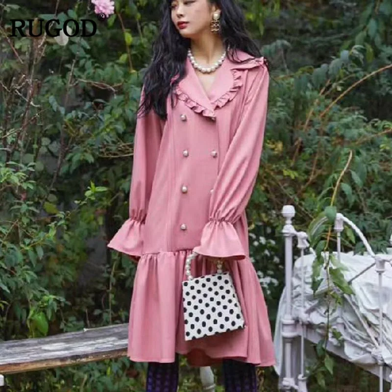 Женское платье-миди RUGOD элегантное двубортное пляжное платье с расклешенными