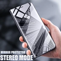 luxury clear view mirror smart phone case for samsung galaxy s9 s8 plus leather flip stand case for samsung s7 edge back cover