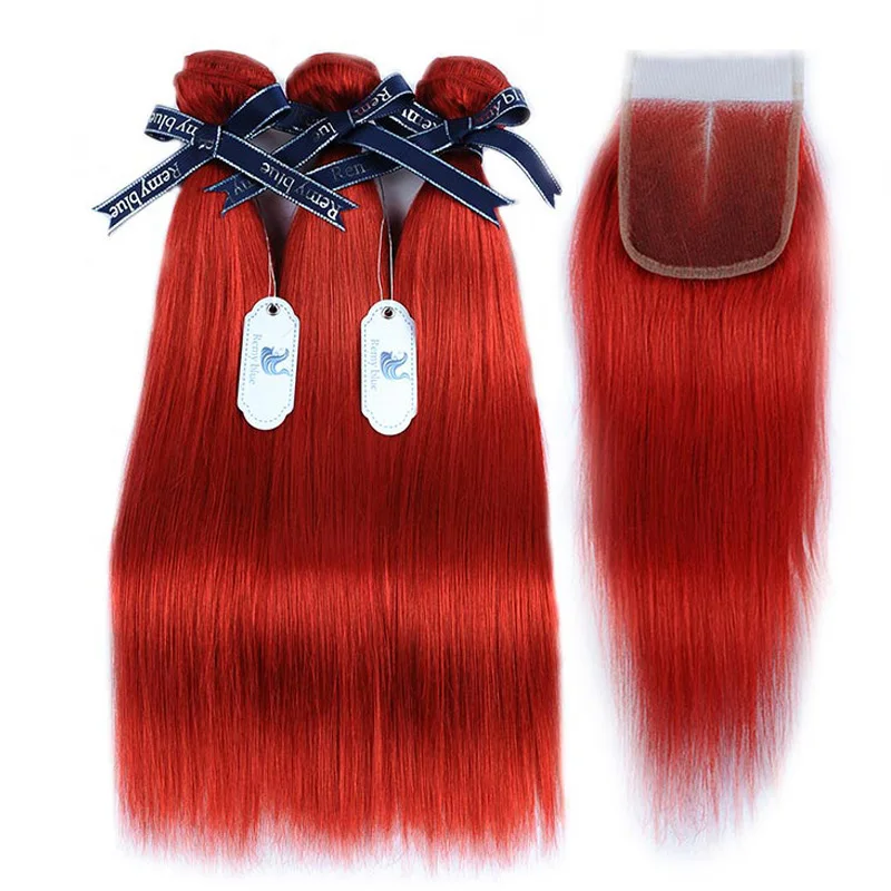Burgundy Bundles With Closure Colored Red 99J Indian Straight Hair Remy Human 3 Thick Remyblue | Шиньоны и парики