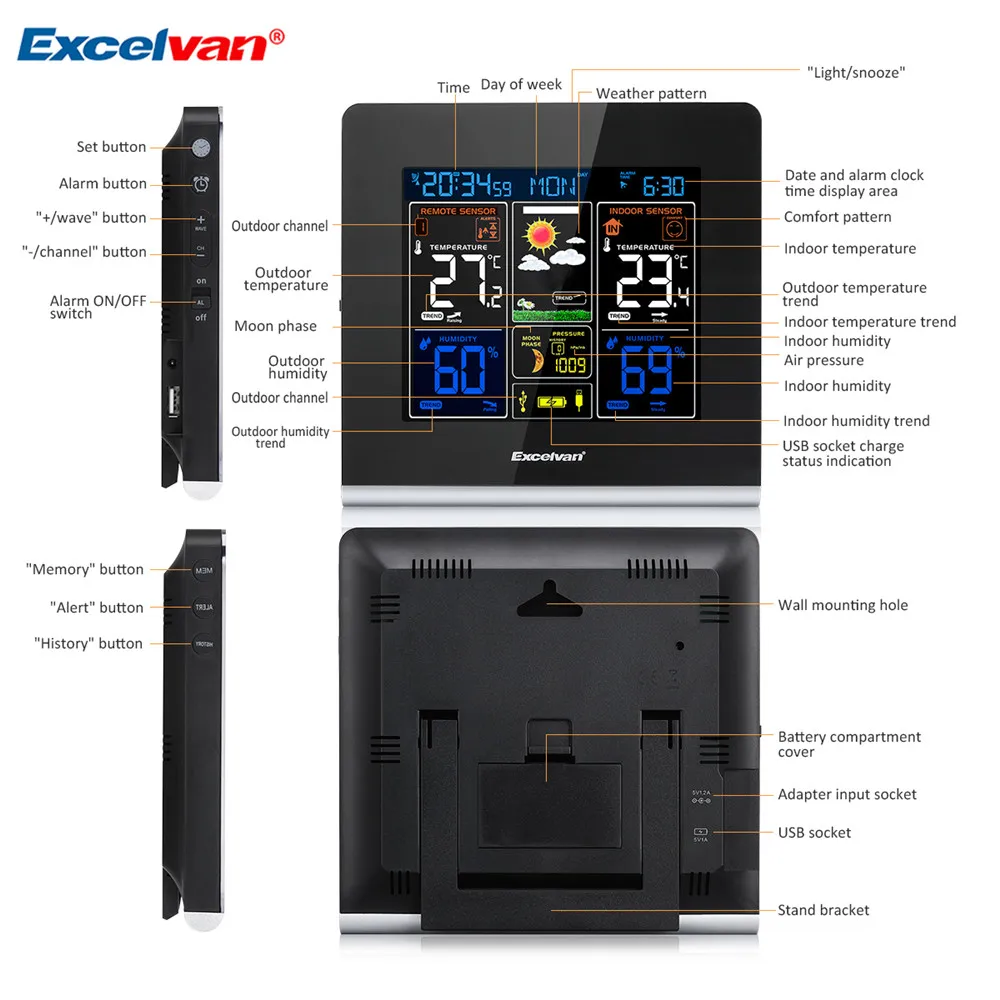 Горячая Excelvan цифровая RCC беспроводная погодная станция с беспроводным датчиком