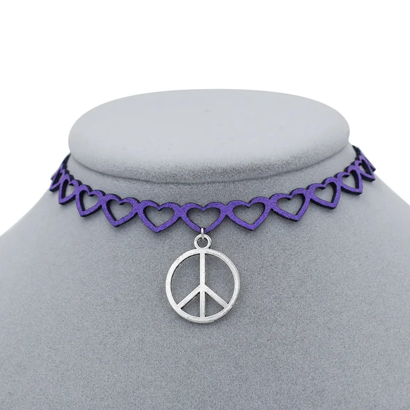 Purple 5 цветов Винтажный Классический Античный Серебристый Круглый знак мира символ кулон сердце любовь колье ожерелье для женщин элегантные ювелирные изделия - Окраска металла: Purple