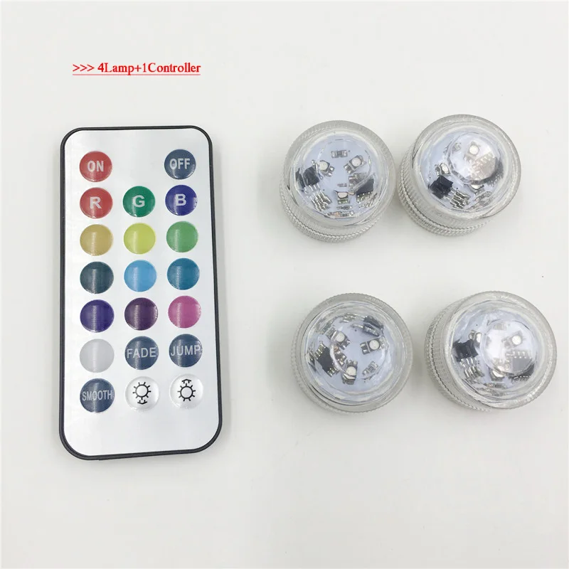 4lamp 1controller CR2032 Батарея работает IP65 RGB погружной светодиодный фонарь для использования под водой ночника для ваза аквариум вечерние свадебное художественное оформление - Испускаемый цвет: 4lamp 1controller