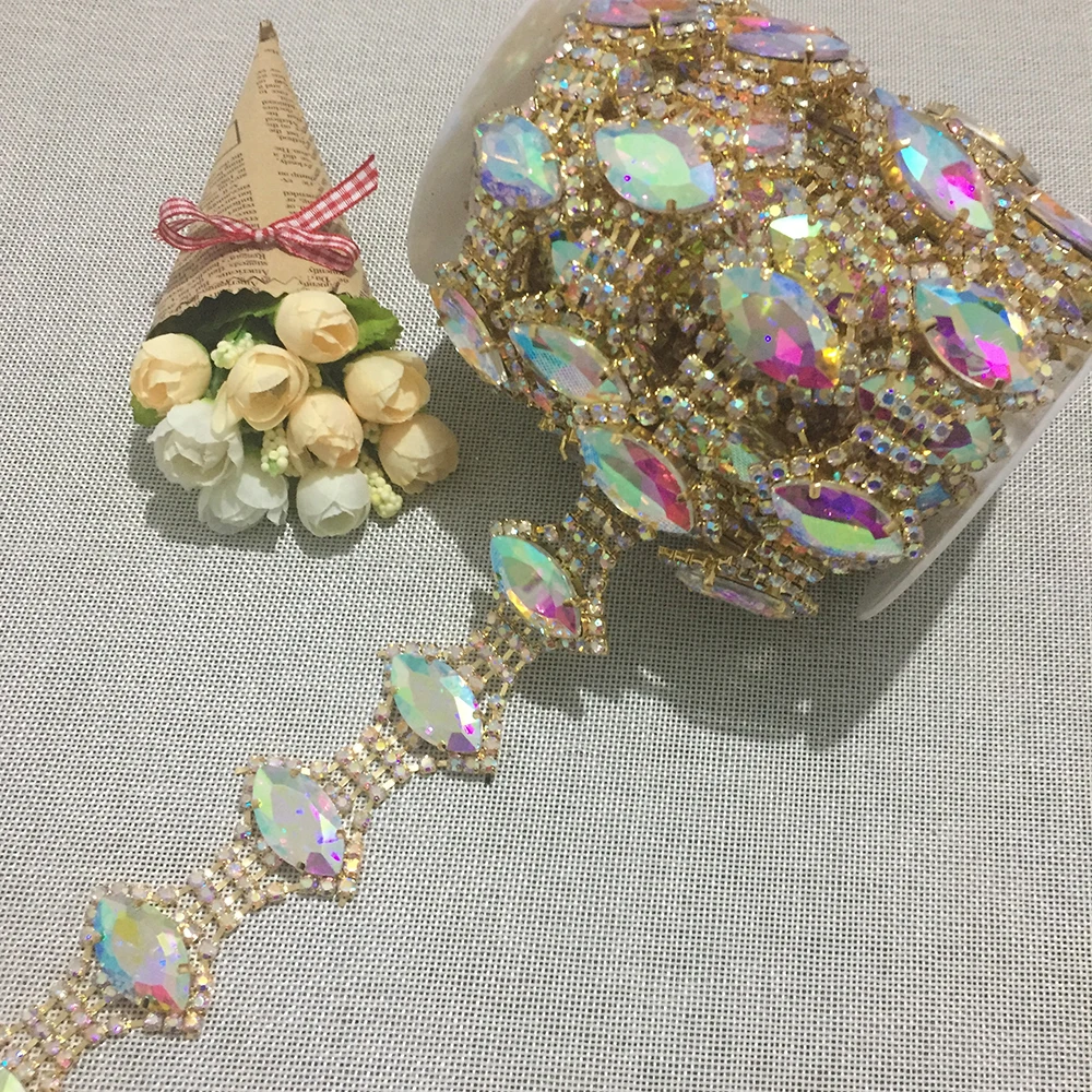 Новое поступление 10 ярдов Прозрачная отделка из кристаллов с бисером горного