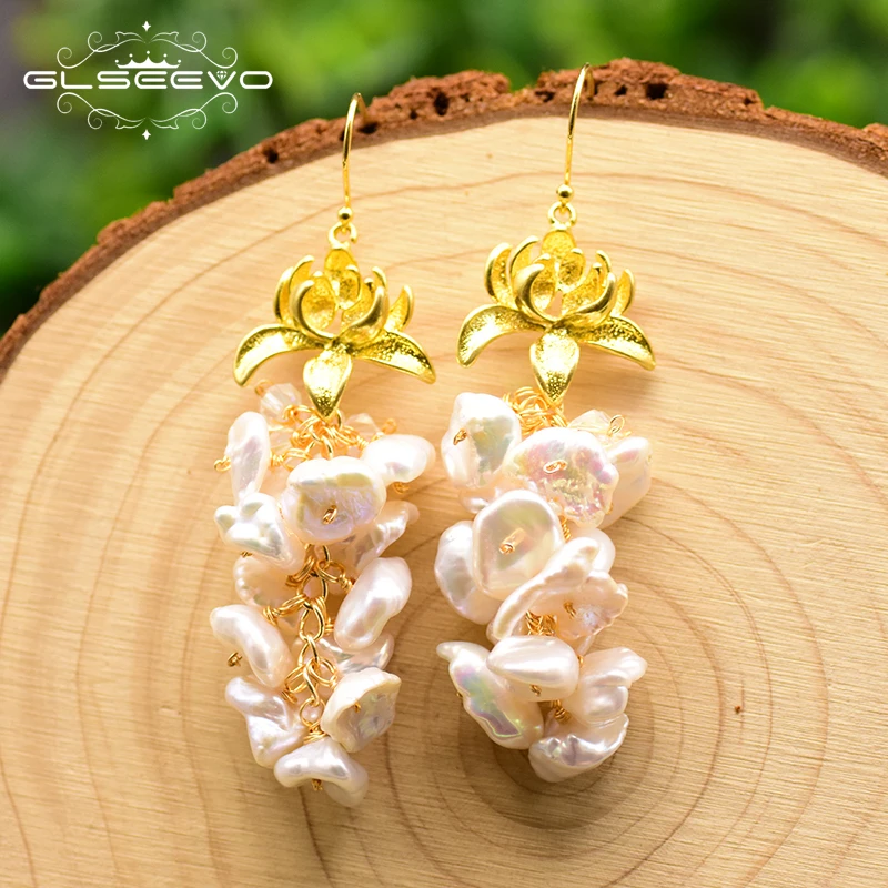 GLSEEVO натуральный пресноводный жемчуг барокко Висячие серьги для женщин