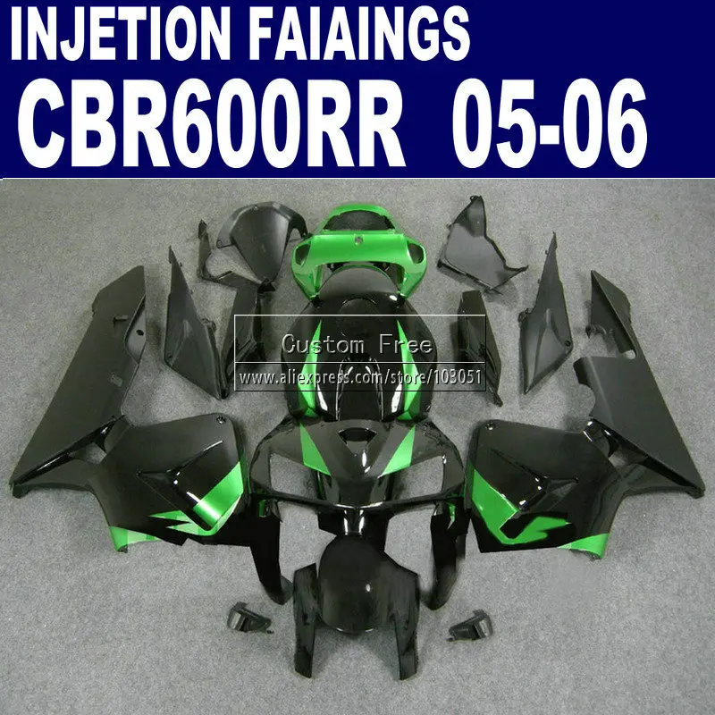 Пластиковые обтекатели для Honda CBR 600 RR 2005 2006 600RR CBR600RR 05 06 черно зеленые|Полные