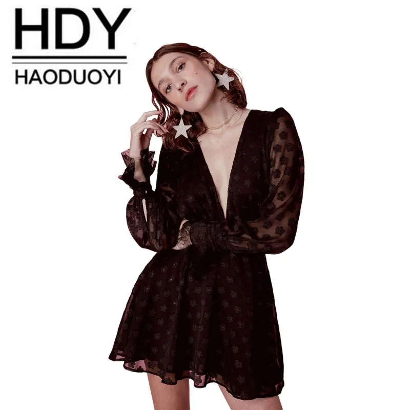 HDY Haoduoyi 2017 новое женское сексуальное платье с длинными рукавами серия украшенные