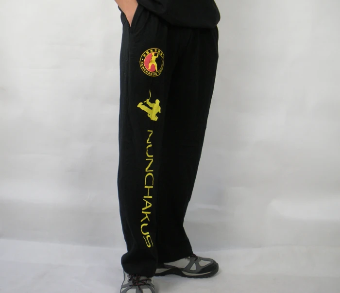 Kung fu nunchakus тренировочные брюки Брюс Ли Дракон ушу Боевые искусства брюки перфорированная Форма одежда для мужчин ребенок взрослый