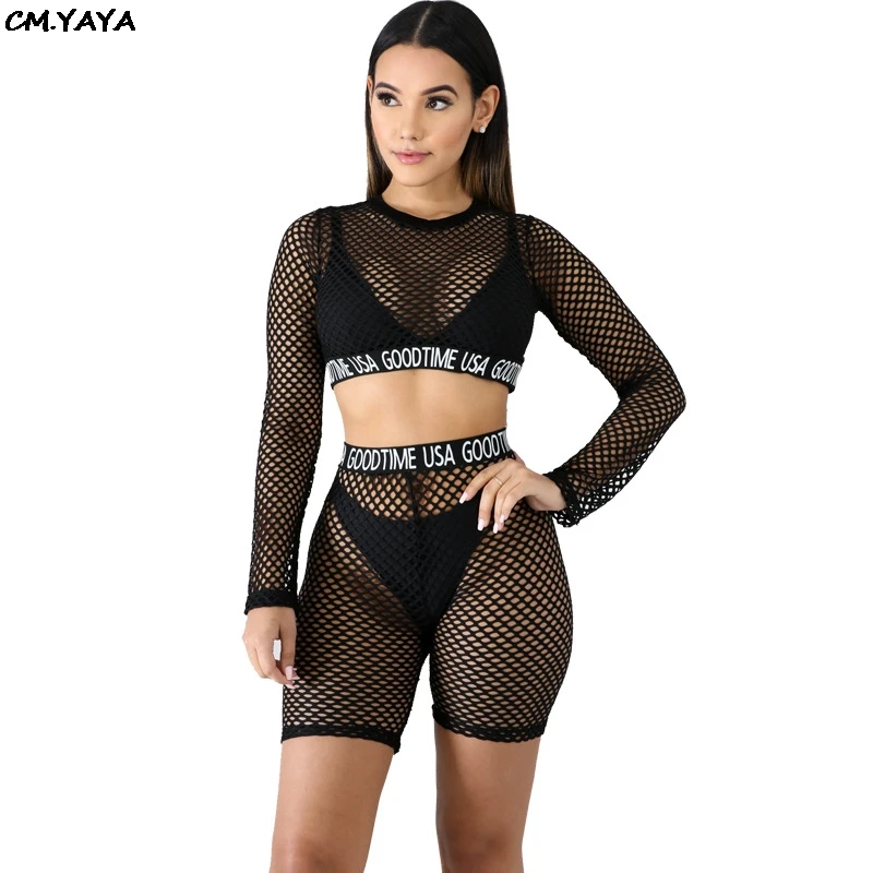 2019 новый летний женский марлевый сетчатый короткий топ с длинными рукавами до