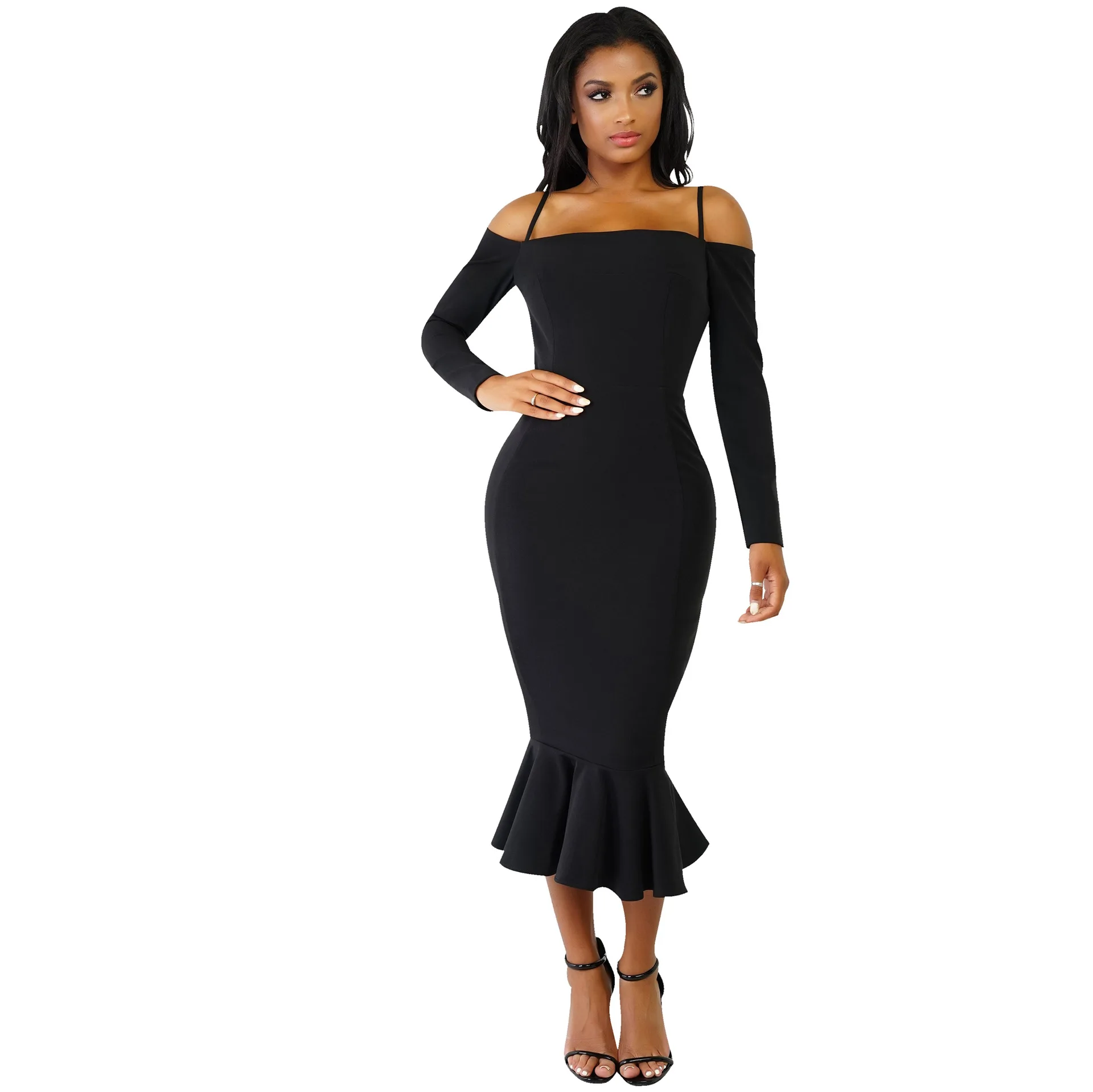 2018 New Summer Women Sexy Party Night Club Dresses Long Sleeve Off Shoulder Bodycon Spaghetti Strap Mermaid Dress Vestidos | Женская