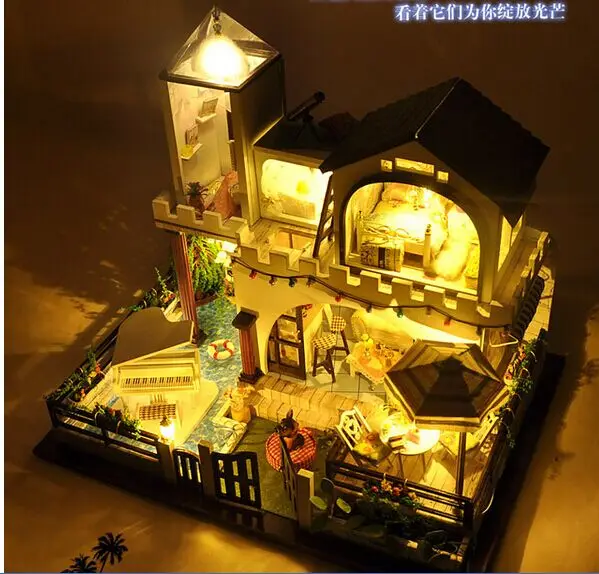 

New Christmas GIFT DIY big house with dustproof Wooden house With Furniture with music 3D Puzzle Toy Gifts