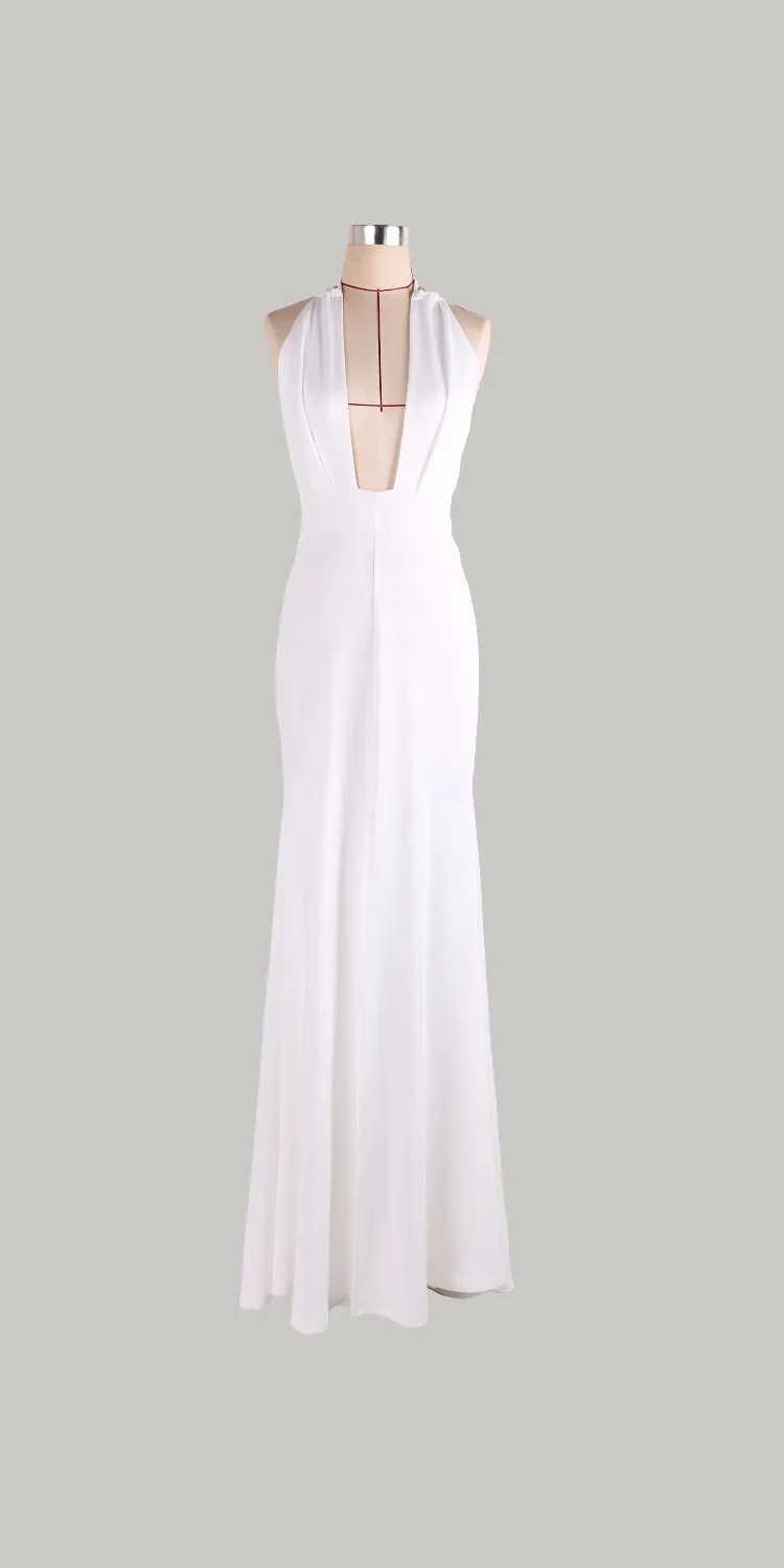 2018 Сплит Холтер с открытыми плечами без рукавов Белый Глубокий V платье бретелек