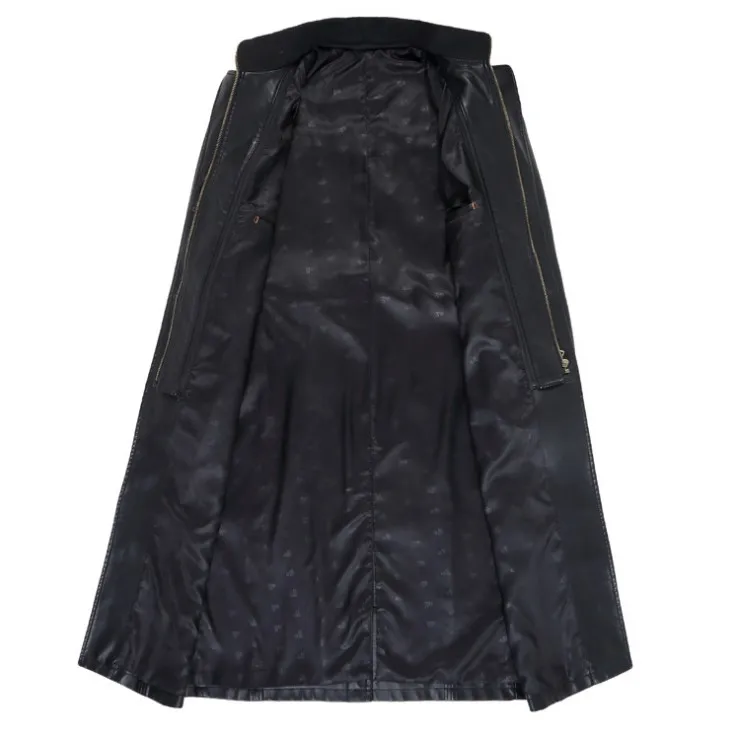 black thin Черная длинная кожаная куртка для мужчин размера плюс 4Xl винтажная тонкая Длинная кожаная куртка с длинным рукавом модная Осенняя зимняя кожаная мужская Xl5099 - Цвет: black thin