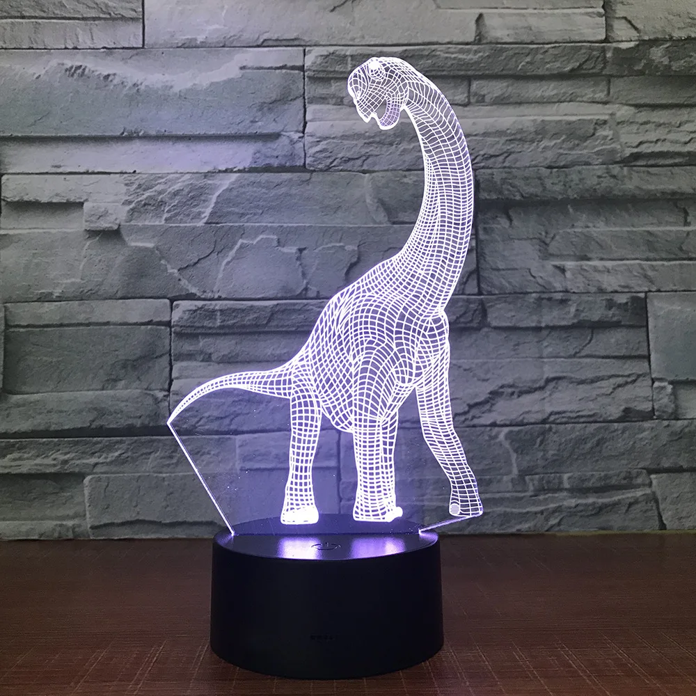 Динозавр бронтозавр 3D 7 цветов лампа визуальные Светодиодные ночные светильники