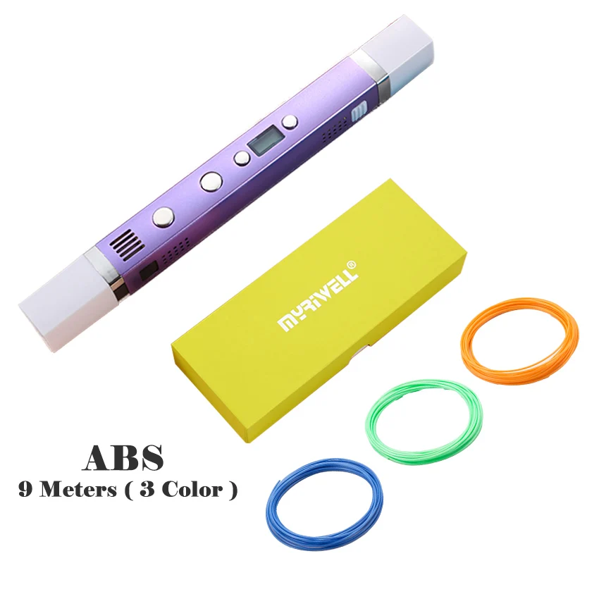Myriwell 1,75 мм ABS/PLA DIY 3D ручка LED Экран, зарядка через usb 3D печать Ручка+ 100 м нити Творческий подарок игрушки для детей дизайн - Цвет: Purple