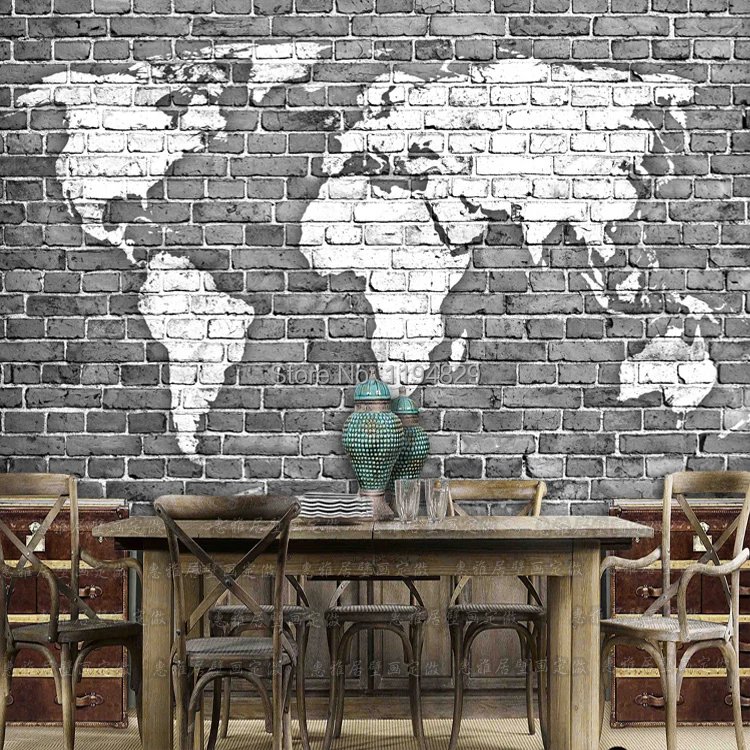 3D Old Gray brick wall World Map Large Mural Wallpaper TV Sofa Sitting