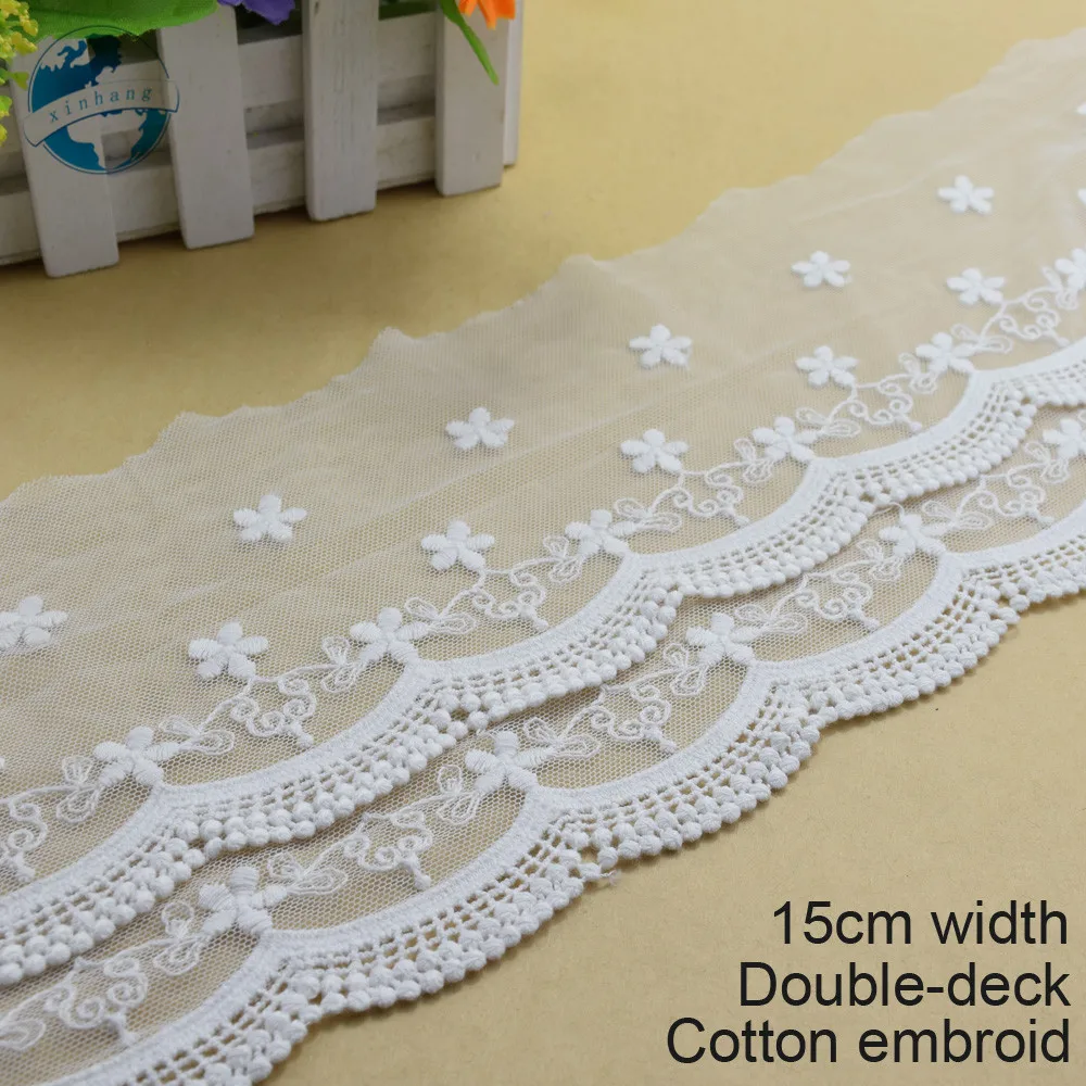 

10yards 15cm white lace cotton embroid lace sewing ribbon fabric guipure diy trims warp knitting DIY Garment Accessories#3668