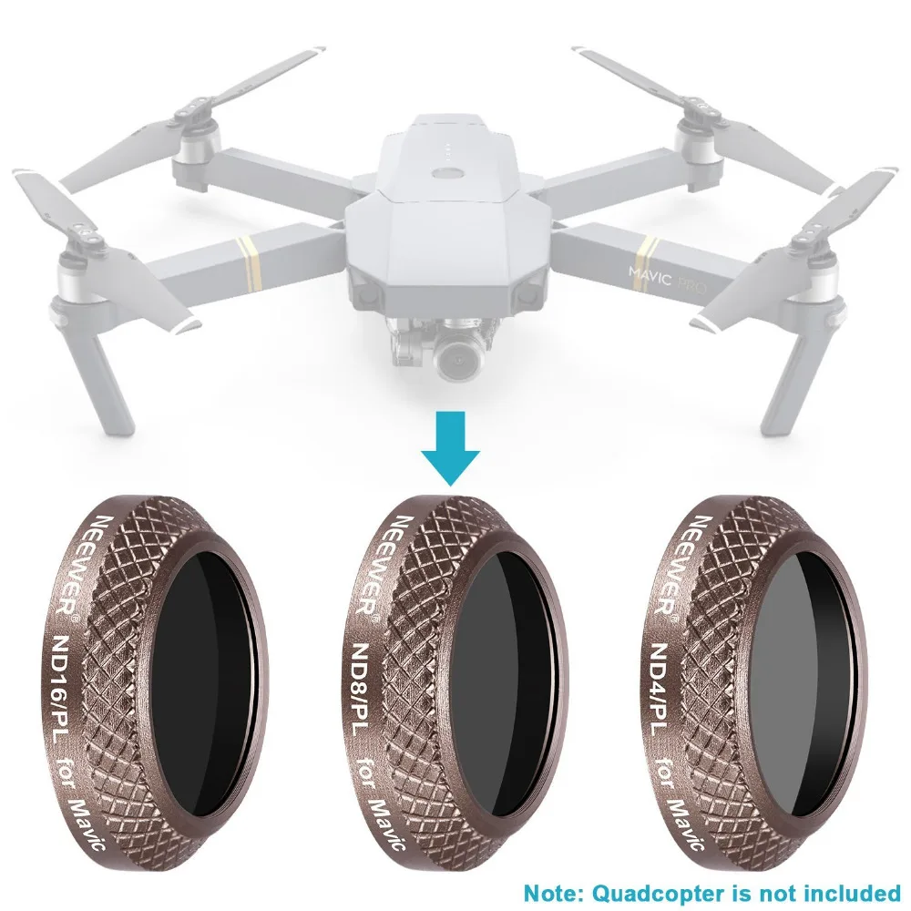 Neewer комплект из 3 предметов Комплект фильтров для DJI Mavic Pro Дрон Квадрокоптер включает ND4/PL ND8/PL ND16/Поляризационные фильтры оптические Стекло золото
