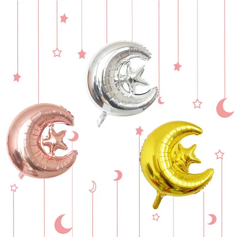 

10pcs/lot Moon Stars Balloons Eid Mubarak 24inch Aluminium Foil Balloon Mubarak Decoration Ramadan Kareem Party Favor Supplies