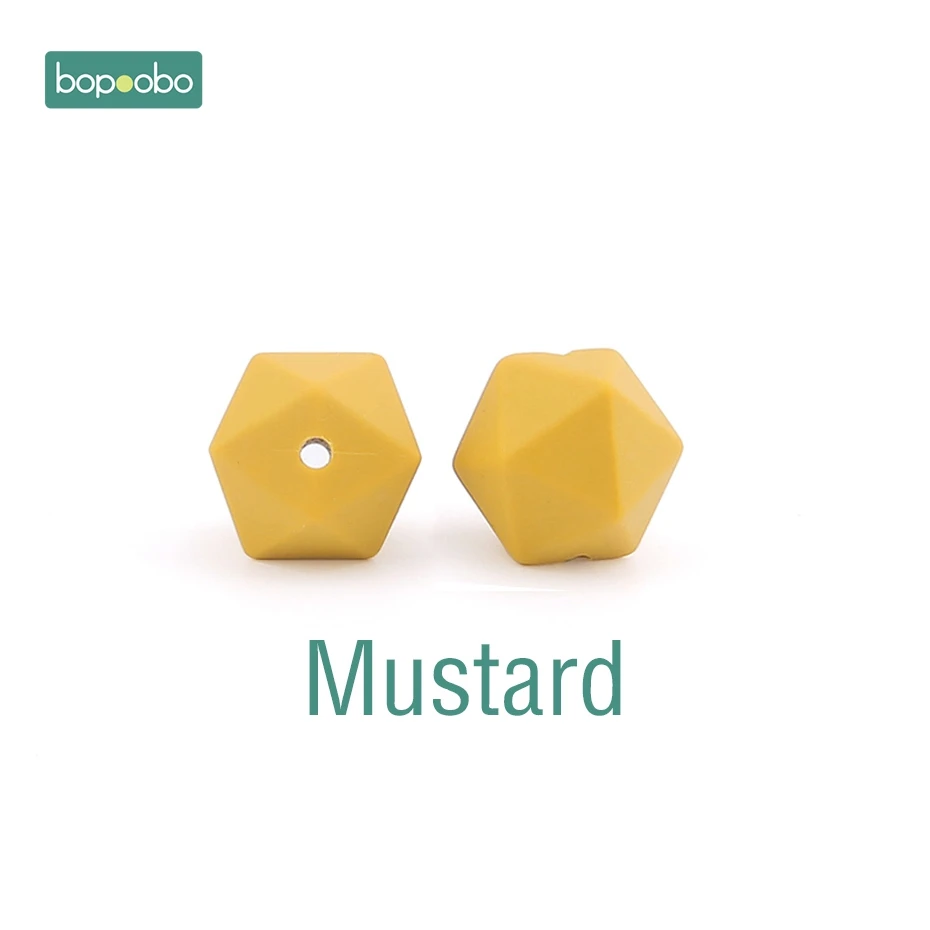 Mustard Bopoobo 10 шт. 14 мм шестигранные силиконовые бусины детский Прорезыватель экологичный BPA Бесплатно Детские Прорезыватели для прорезывания зубов, цепочки, бусины для малышей - Цвет: Mustard