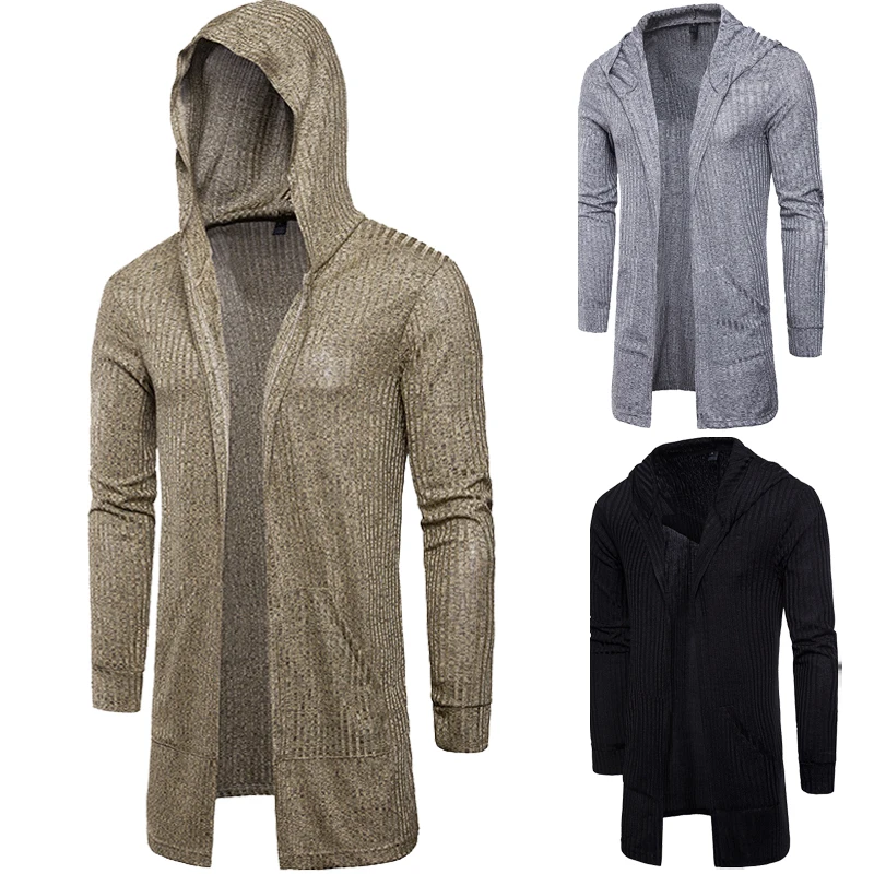 Autumn Men Hooded Cardigan Sweater Casual Long Knit Outwear Stylish Full Sleeve Tops