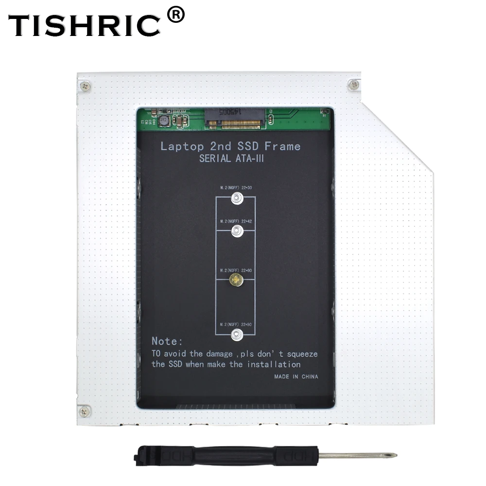 

TISHRIC 2nd HDD Caddy 9.5mm SATA 3 Aluminum NGFF M.2 M2 Optibay Hard Disk Enclosure Adapter DVD HDD 2.5 SSD Case For Laptop