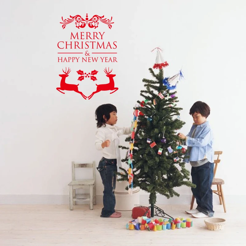 Merry Christmas Deer Snowflake Wall Sticker Art Decal Holiday Decorative Vinyl Removable wall stickers for kids rooms | Дом и сад