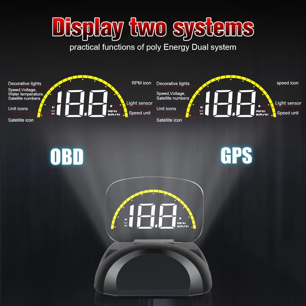Автомобильный HUD Дисплей OBDII gps Спидометр 2,6 ''двойная система превышения скорости бортовой компьютер тире зеркало цифровой проекции C700S