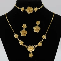 3 pieces of jewelry set flower pendantbraceletearrings beautiful wedding womens yellow gold filled classic style bridal ac