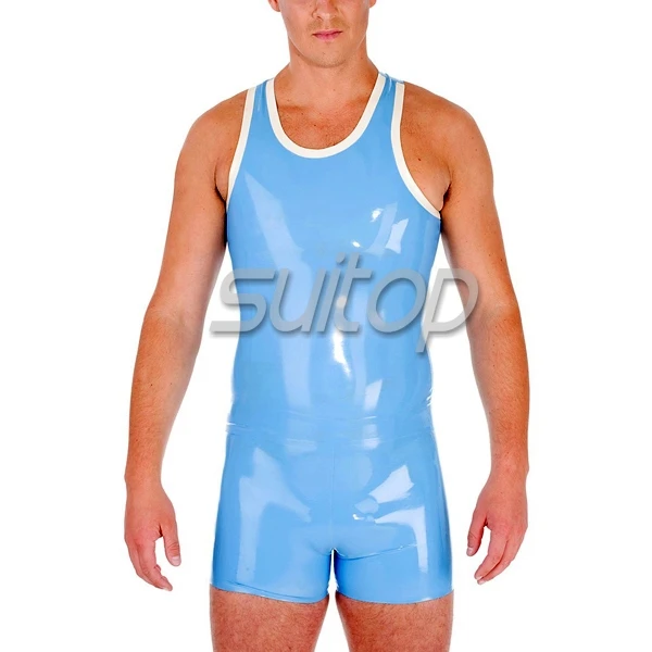 Men 's latex sports setn top and shorts 100% handmade rubber latex tracking suit