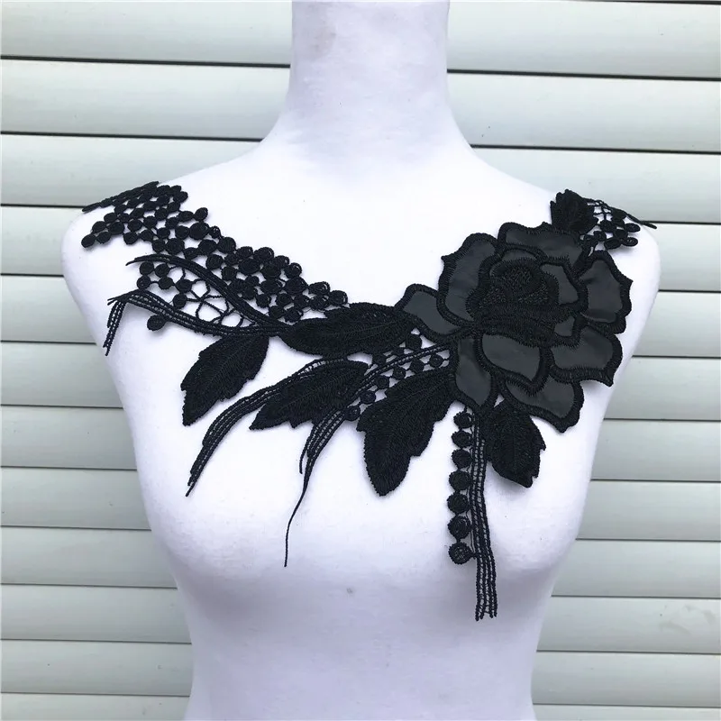 black 13 1 шт. черный тонкий Venise кружевной ткани платье Блузка с аппликацией Швейные Планки «сделай сам» на декольте воротник костюм украшения Аксессуары - Цвет: black 13