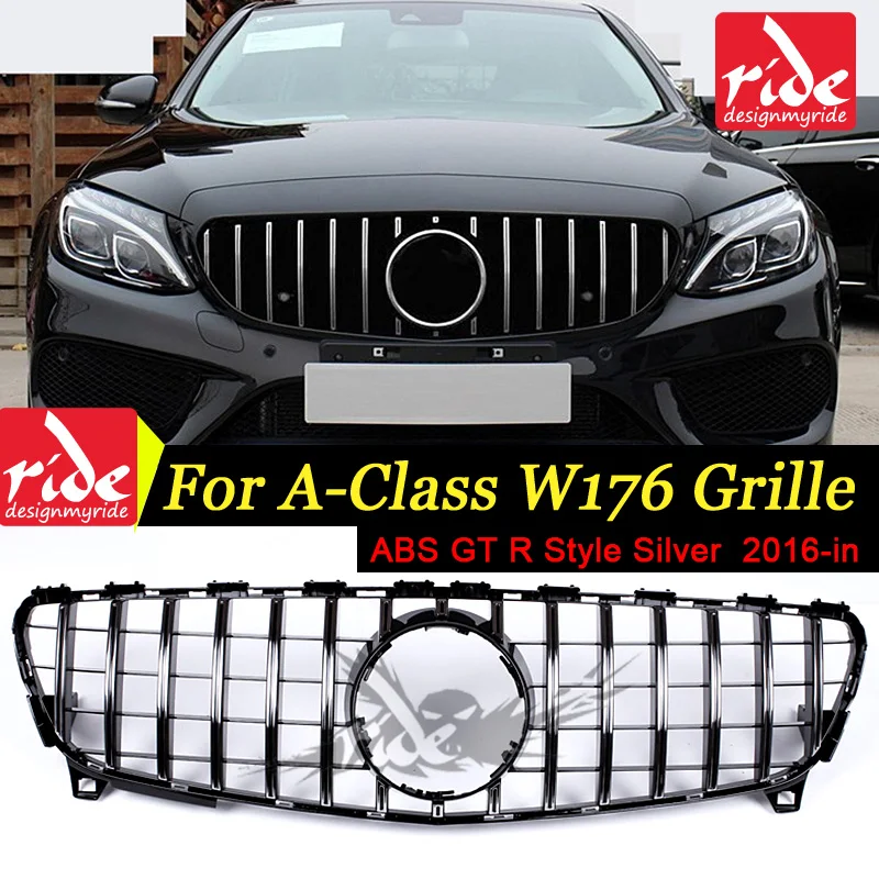 W176 GT R СТИЛЬ ABS Серебряная Передняя решетка для merceesmb a класс A180 A200 A250 A45 без эмблемы