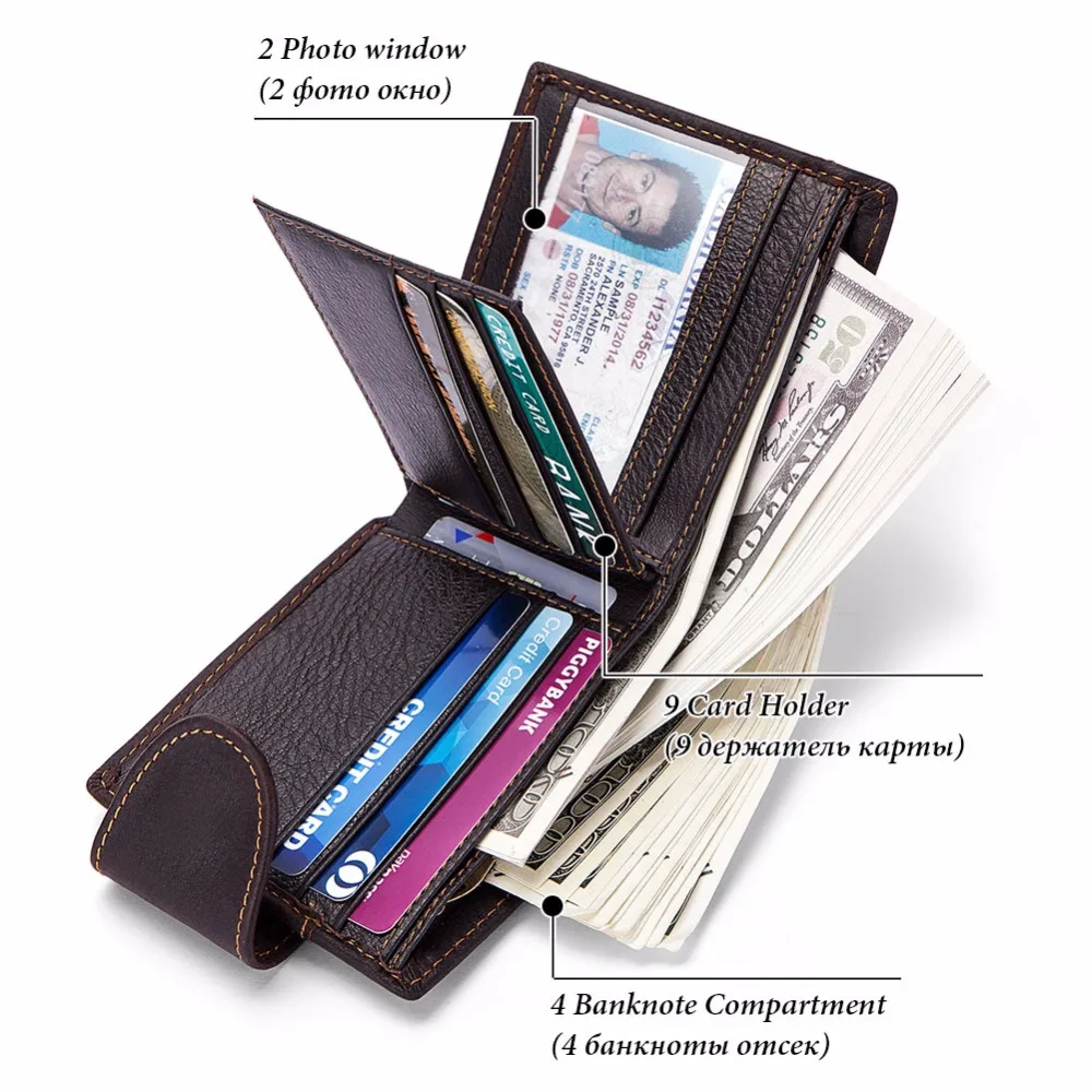 100% натуральная кожа короткие бумажник Для мужчин ретро коровы Portomonee Мужской