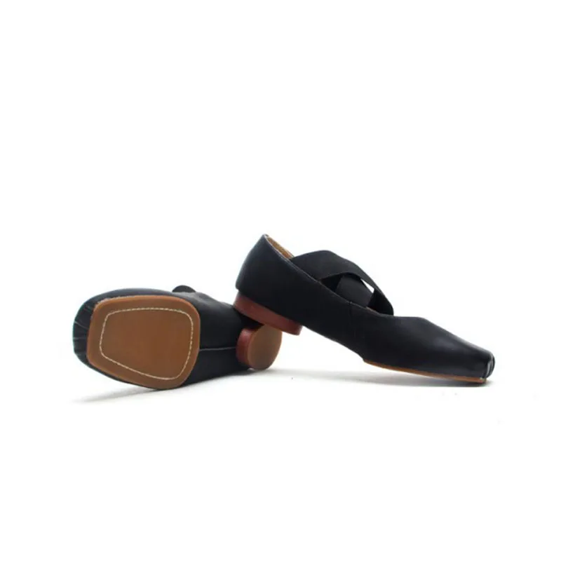 

Black Comfortable Flats Square Toe Retro Ballet Shoes for Female Cross-tied Women Shoes Generous Incomparable Sexy FSJ Elegant