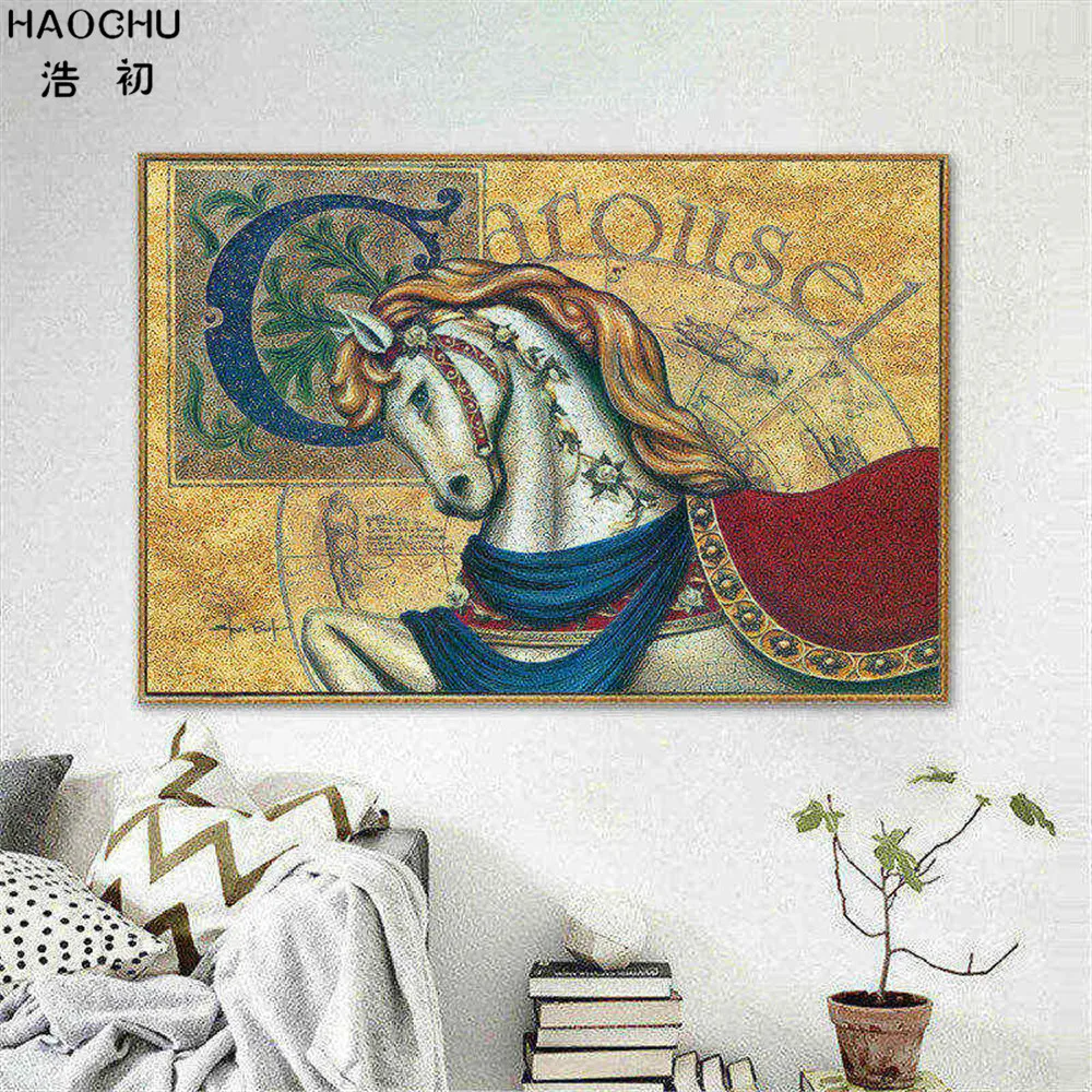 HAOCHU Новый китайский стиль лошадь фрески настенное Искусство Холст Живопись