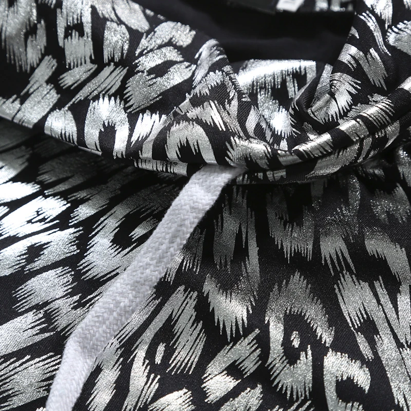 Хип поп стиль толстовка леопардовая с длинным рукавом О образным вырезом