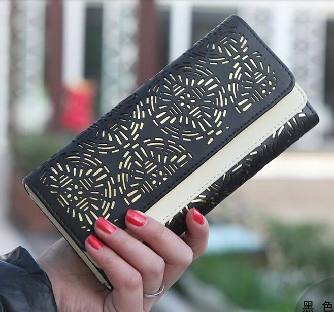 

Модный женский кожаный кошелек, женская сумка-клатч, кошелек с застежкой, Длинный кошелек с отверстиями, Женский кошелек с несколькими карм...