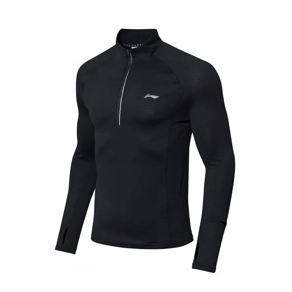 Li-Ning Мужская футболка для бега с длинным рукавом, облегающая, теплая, оболочка, 95% полиэстер, 5% спандекс, подкладка, спортивные топы ATLN147 MTL997