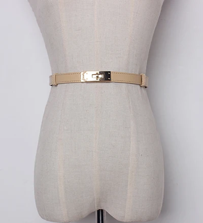 Apricot Модные женские ремни из натуральной кожи с двойной пряжкой, простой стиль, тонкий пояс для джинсов, Универсальный женский ремень высокого качества - Цвет: Apricot