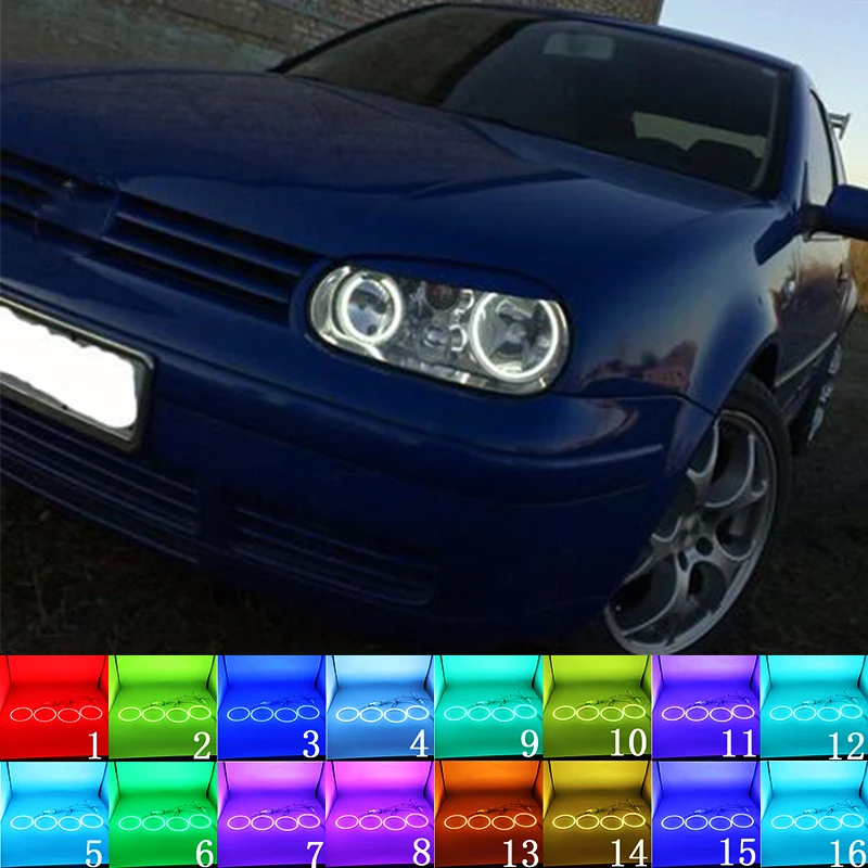 Многоцветный RGB LED Angel Eyes Halo Ring Eye DRL RF пульт для Volkswagen VW Golf MK4 R32 VR6 CABRIO A4 1998 2004