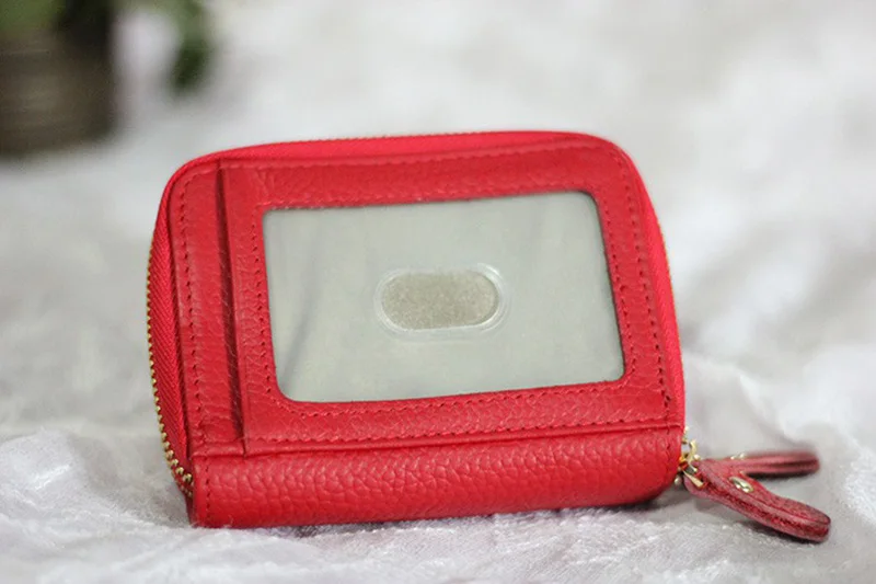 Аккордеоны бумажник RFID Блокировка кожаный карты для Для женщин молния случае