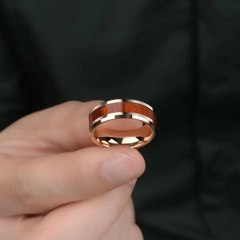 Кольцо из вольфрама и розового золота шириной 8 мм для женщин мужчин|ring band|wedding