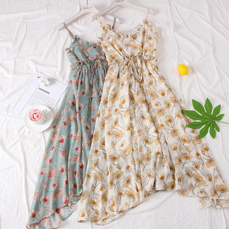 2019 летнее шифоновое платье с принтом праздничное оборками темпераментное нежное