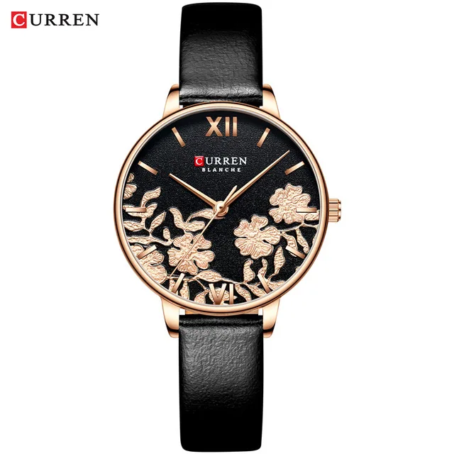 L-black CURREN Новые Модные Простые Женские часы цветок из нержавеющей стали стеклянные Кварцевые женские наручные часы Сельма повседневные водонепроницаемые женские часы - Цвет: L-black