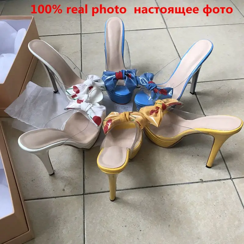 ASILETO/уличные женские шлепанцы; прозрачная обувь из ПВХ с бантом; женские босоножки; туфли без задника на высоком каблуке; zapatillas; обувь на шпильке; размер 43