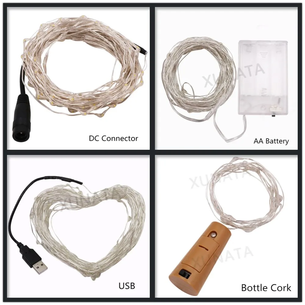 

USB AA Battery Waterproof LED Silver Wire String Light Holiday Outdoor Fairy Lights Christmas Party Wedding Decoration Xmas Lamp