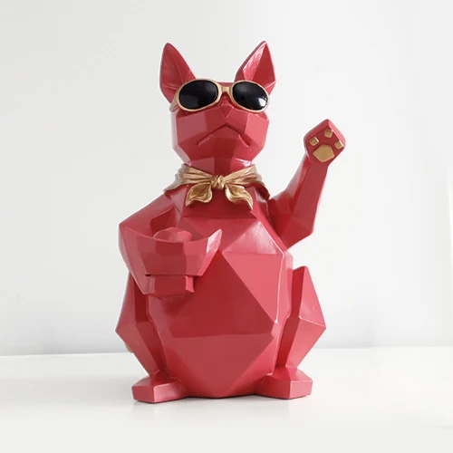 Фигурки кошек, собак, фигурки из смолы, фигурки животных, миниатюрные милые украшения для дома, офиса, украшение, чаша для хранения, резная коллекционная - Цвет: Red cat figurine-L