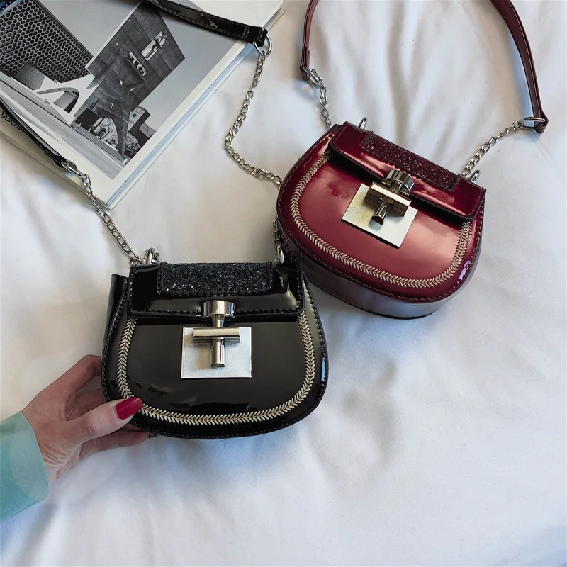 Fashion Sequined Shoulder Bag Quality Leather Chain Handbag Mini Saddle Bags Stitching Ladies Female Crossbody | Багаж и сумки